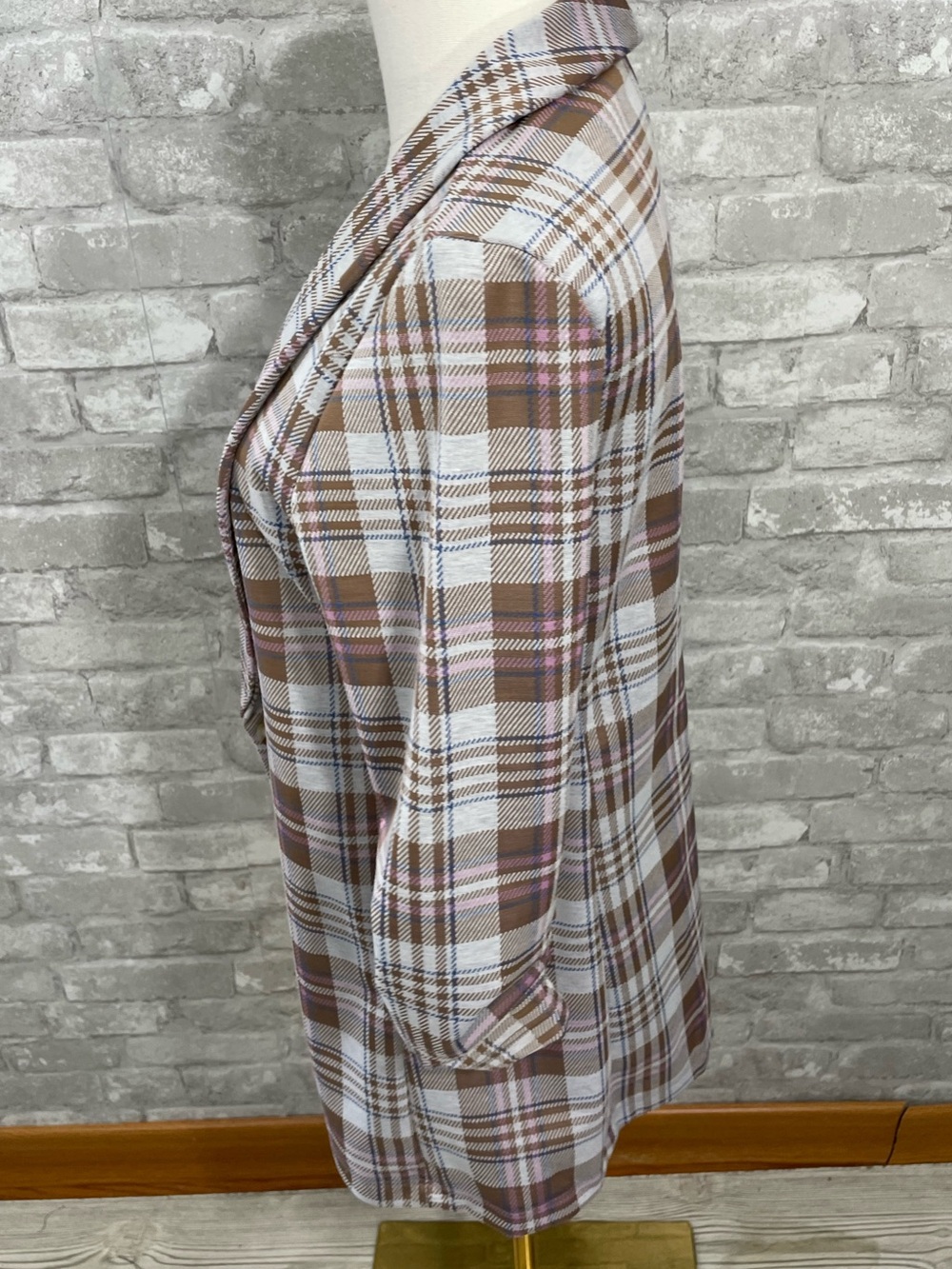 Altar'd State Plaid Blazer in Brown, Pink & Cream - Picture 2 of 6